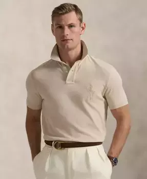 Мужская поло с вышивкой Big Pony, slim fit, из сетчатой ткани Polo Ralph Lauren, серый
