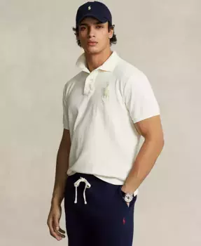 Мужская поло с вышивкой Big Pony, slim fit, из сетчатой ткани Polo Ralph Lauren, белый