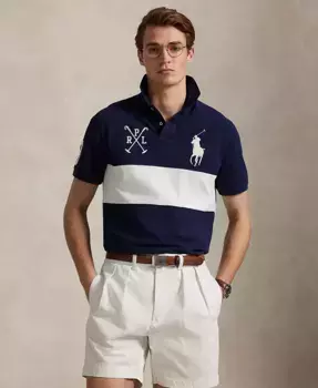 Мужская поло с вышивкой Big Pony, slim fit, из сетчатой ткани Polo Ralph Lauren, синий