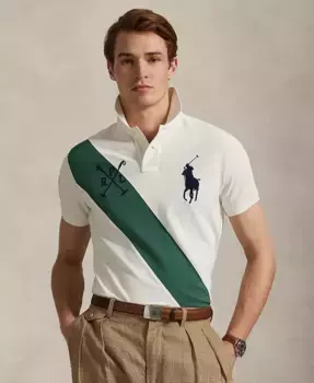 Мужская поло с вышивкой Big Pony, slim fit, из сетчатой ткани Polo Ralph Lauren, белый
