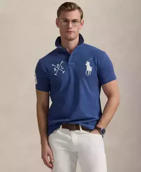 Мужская поло с вышивкой Big Pony, slim fit, из сетчатой ткани Polo Ralph Lauren, зеленый
