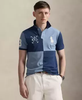 Мужская поло с вышивкой Big Pony, slim fit, из сетчатой ткани Polo Ralph Lauren, синий