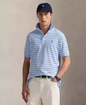 Мужская полосатая классическая поло из мягкого хлопка Polo Ralph Lauren, синий