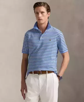 Мужская полосатая классическая поло из мягкого хлопка Polo Ralph Lauren, синий
