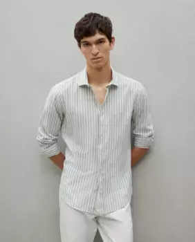 Мужская полосатая льняная рубашка с длинным рукавом Easy Wear, зеленый