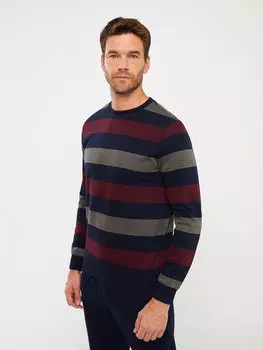 Мужская полосатая мужская толстовка с круглым вырезом и длинными рукавами LCWAIKIKI Classic, бордовый полосатый