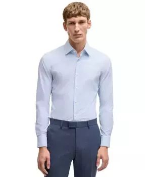 Мужская полосатая облегающая рубашка Performance-Stretch Hugo Boss, синий