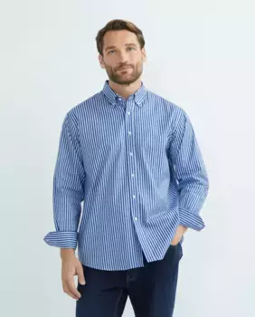 Мужская полосатая повседневная рубашка с длинными рукавами больших размеров Mirto, темно-синий