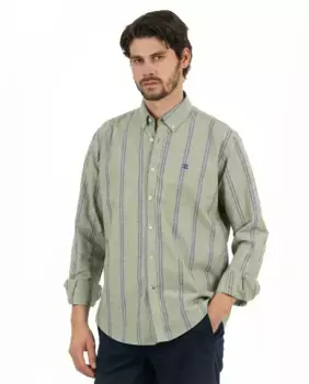 Мужская полосатая рубашка из хлопка, прямого кроя Makarthy, зеленый