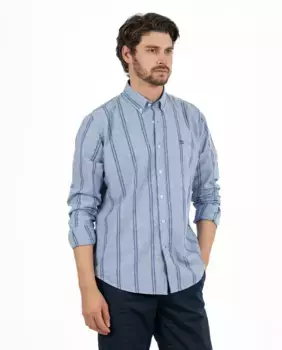 Мужская полосатая рубашка из хлопка, прямого кроя Makarthy, синий