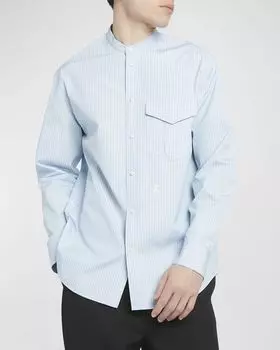 Мужская полосатая рубашка на пуговицах с вышитым логотипом Jil Sander, цвет Antartic