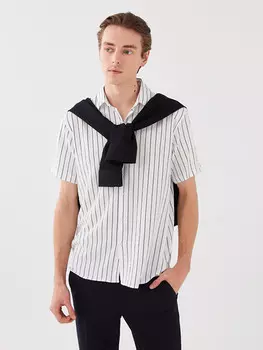 Мужская полосатая рубашка обычного кроя с коротким рукавом LCW Vision, белый полосатый