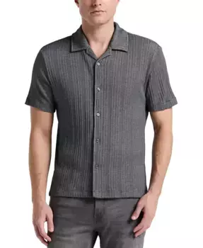 Мужская полосатая рубашка с коротким рукавом и застежкой на пуговицы Camp Shirt Perry Ellis, черный