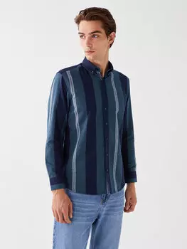 Мужская полосатая рубашка стандартного кроя с длинным рукавом SOUTHBLUE, индиго полосатый