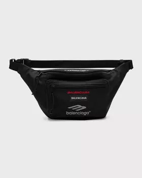 Мужская поясная сумка Explorer с мультилоготипом Balenciaga, цвет 1000 Black