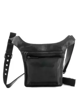 Мужская поясная сумка в байкерском стиле из черной яловой кожи Stamp