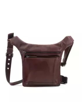 Мужская поясная сумка в байкерском стиле из коричневой воловьей кожи Stamp, темно-коричневый