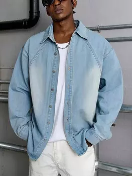 Мужская повседневная однобортная джинсовая рубашка EMRG с длинным рукавом Manfinity, светло-голубой