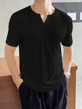 Мужская повседневная однотонная футболка Hypemode с текстурой и зубчатым воротником Manfinity, черный