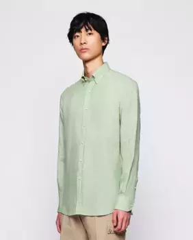 Мужская повседневная однотонная льняная рубашка с длинным рукавом Mirto, светло-зеленый