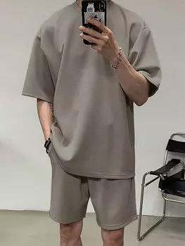 Мужская повседневная простая летняя однотонная футболка и шорты 2 шт/компл Dazy, серый