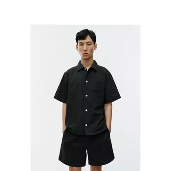 Мужская повседневная рубашка Arket из чистого хлопка с кубинским воротником, черный