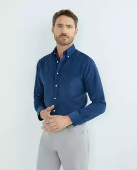 Мужская повседневная рубашка из микровельвета с длинными рукавами Mirto, темно-синий