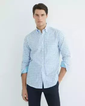 Мужская повседневная рубашка-панама с длинными рукавами в клетку Mirto, индиго