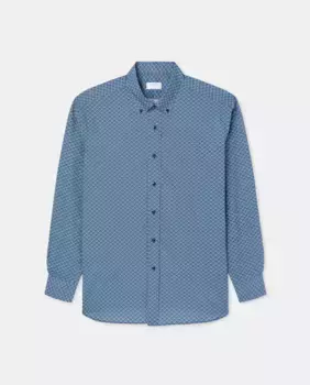 Мужская повседневная рубашка с длинными рукавами и цветочным принтом больших размеров Mirto, синий