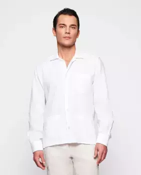 Мужская повседневная рубашка с длинными рукавами из жаккарда и тремя карманами Mirto, белый