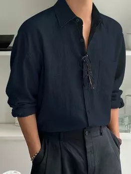 Мужская повседневная рубашка с длинными рукавами на весну и лето Dazy, темно-синий