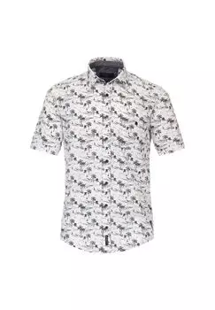 Мужская повседневная рубашка с коротким рукавом и принтом, повседневный крой CASAMODA, цвет Graues Mittelblau