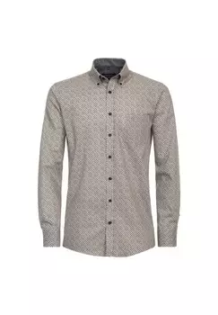 Мужская повседневная рубашка с принтом, удобная посадка CASAMODA, коричневый