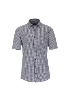Мужская повседневная рубашка в клетку с короткими рукавами, удобная посадка CASAMODA, темно-синий