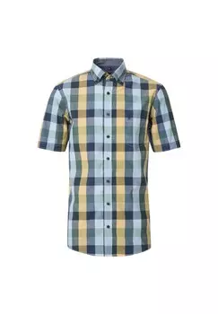 Мужская повседневная рубашка в клетку с короткими рукавами, удобная посадка CASAMODA, желтый