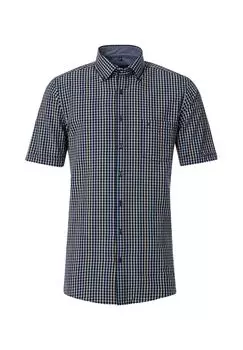 Мужская повседневная рубашка в клетку с короткими рукавами, удобная посадка CASAMODA, темно-синий