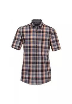 Мужская повседневная рубашка в клетку с короткими рукавами, удобная посадка CASAMODA, темно-синий