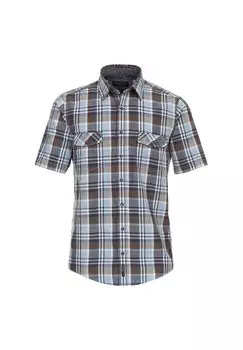 Мужская повседневная рубашка в клетку с короткими рукавами, повседневного кроя CASAMODA, цвет Mittelblau