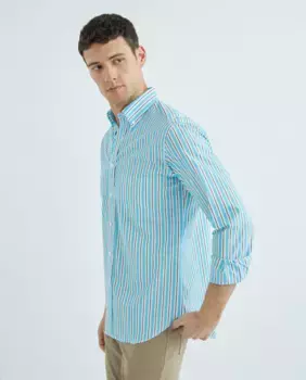 Мужская повседневная рубашка в полоску с длинными рукавами Mirto, бирюзовый