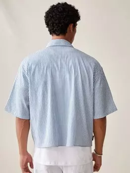 Мужская повседневная свободная рубашка в полоску с короткими рукавами Urban Chill, модная для весны и лета Manfinity, синий/белый