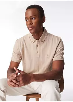 Мужская приталенная футболка светло-хаки TEGAS U.S. Polo Assn., светлый хаки