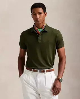 Мужская приталенная хлопковая рубашка-поло Polo Ralph Lauren, цвет Verde Amazonas
