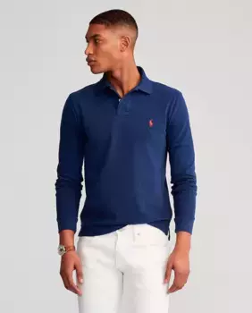 Мужская приталенная хлопковая рубашка-поло Polo Ralph Lauren, тёмно-синий