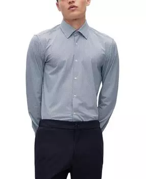 Мужская приталенная итальянская рубашка из эластичного трикотажа Hugo Boss, мульти