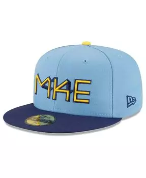 Мужская приталенная кепка Milwaukee Brewers 2022 City Connect 59FIFTY пудрово-синего цвета New Era