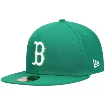 Мужская приталенная кепка New Era Green Boston Red Sox Logo белая 59FIFTY