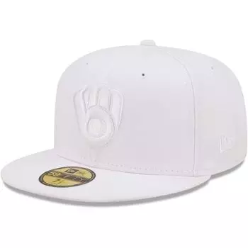 Мужская приталенная кепка New Era Milwaukee Brewers White on White 59FIFTY