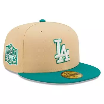Мужская приталенная кепка New Era Natural/Teal Los Angeles Dodgers Mango Forest 59FIFTY