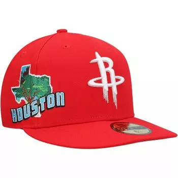 Мужская приталенная кепка New Era Red Houston Rockets Stateview 59FIFTY