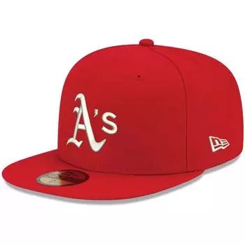 Мужская приталенная кепка New Era Red Oakland Athletics с белым логотипом 59FIFTY